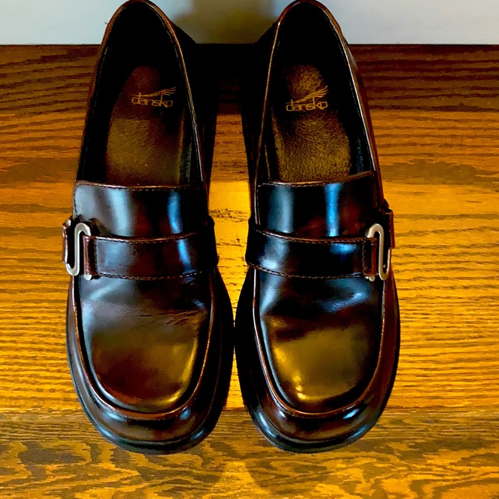 Brown patent leather slip-on